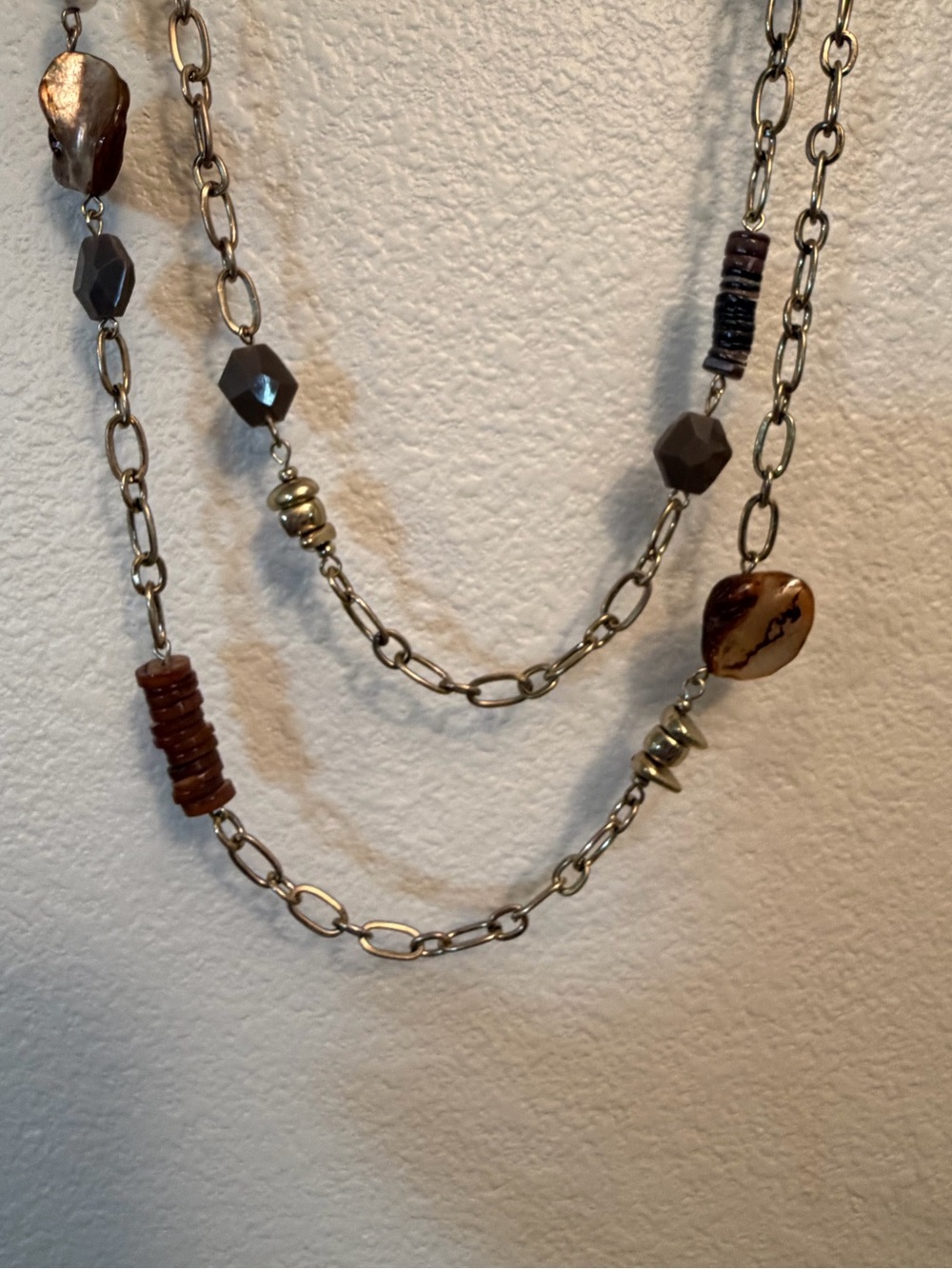 Style & Co Earth Tone Mixed Media Layered Necklace Tortoise Like Accents NWT